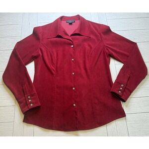 Harold's Vintage Red Ladies Long Sleeve Button Down Velvet Feel Blouse. Sz‎ 10